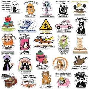 50 pcs drôles autocollants de dessin animé d'anxiété mentale étanches pour ordinateur