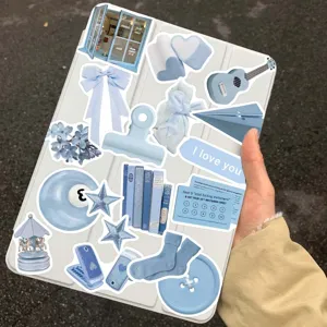 50pcs light blue aesthetic stickers cute waterproof vinyl decal for laptop luggage phone