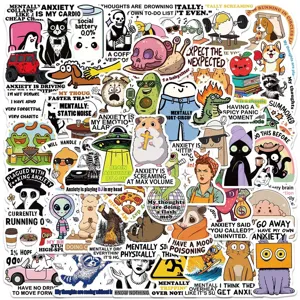 Pack d'autocollants impermeables de memes d'anxiete de dessin anime pour ordinateur portable