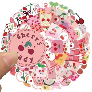 Pink cherry graffiti stickers waterproof set for laptop luggage water bottle 90pcs detail view