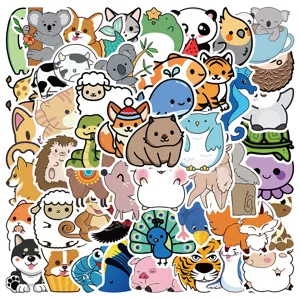 Cute cartoon animal stickers pack, waterproof vinyl decals for luggage, laptop and DIY crafts.