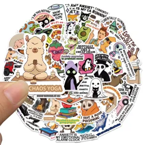 50 Pcs Autocollants Dessin Animé Crise Mentale Drôles Étiquettes Anxiété pour Ordinateur Valise