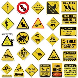 Funny warning signs stickers set waterproof PVC decorative decals for luggage and motorcycle 53pcs