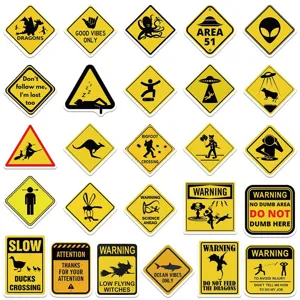 Funny warning signs stickers pack, waterproof vinyl novelty decals for laptop luggage car.