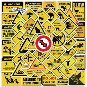 Waterproof PVC Warning Sign Stickers Funny Graffiti Decals For Luggage Motorcycle Car Helmet DIY Toy Decoration