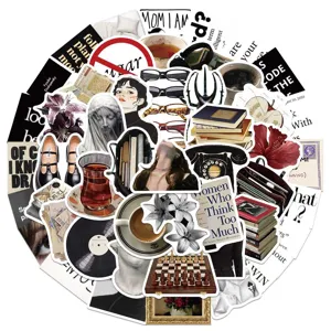 Dark academia aesthetic waterproof stickers pack details, perfect for DIY phone and laptop.