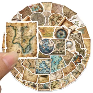 Adesivi mappa del mondo vintage impermeabili in vinile per valigia laptop fai da te 50pz