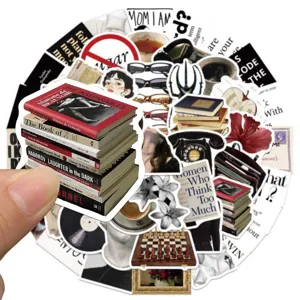 Vintage literature aesthetic stickers set for DIY luggage skateboard phone case decoration.