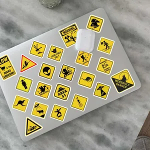 Funny warning sign stickers pack for laptop, luggage, motorcycle, and helmet decoration.