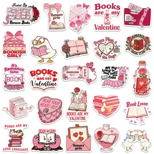 Cute Valentine Bookish Stickers Waterproof Vinyl Decals for Laptop Luggage 50Pcs Pack