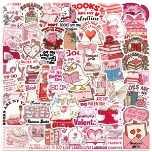 Cute pink bookish stickers set waterproof vinyl aesthetic decals for laptop water bottle.