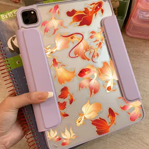 50 pcs Autocollants étanches en PET doré motif poisson rouge chinois pour ordinateur.