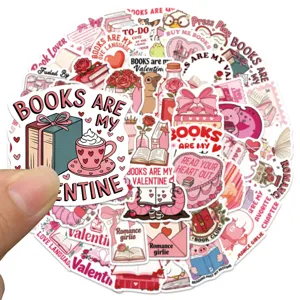 Valentine bookish waterproof stickers pack for laptop, phone and luggage decor, 50pcs