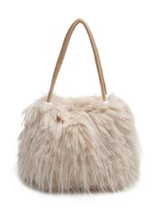 Damen flauschige Plüsch Handtasche Winter flauschige Umhängetasche Kunstfell Tasche mit Perle