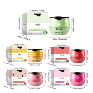 Detailed size specification and variant display of HOYGI lip mask jars and packaging.