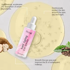 Detailansicht der Anti-Aging Augencreme Pipettenflasche mit reinem botanischem Hintergrund.