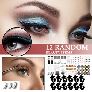 Set de caja misteriosa de artículos de belleza aleatorios con pestañas postizas y accesorios.