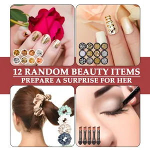 Juego de 12 artículos de belleza aleatorios con lámina de uñas diamantes gomas pelo pinceles