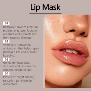 Hydrating lip mask with beeswax and vitamin E for smooth, soft, and healthy daily lip care.