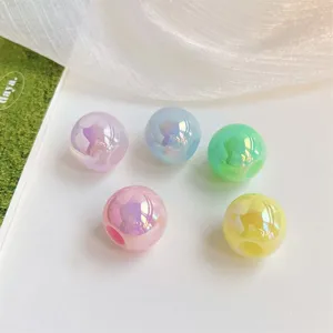 Colorful Acrylic Shell Beads Large Hole Round Loose Beads DIY Phone Chain Jewelry Making Accessories Craft Supplies