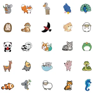Cute cartoon animal stickers pack, waterproof vinyl decals for luggage, laptop, water bottle.