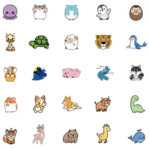Cute cartoon animal stickers pack, assorted cute animal designs for DIY luggage and journal decor.