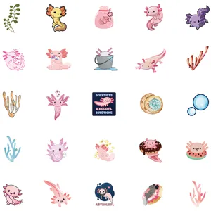 Cute cartoon axolotl stickers waterproof vinyl decals for laptop luggage water bottle.