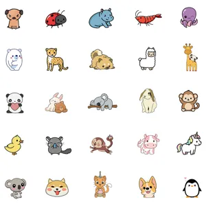 Cute cartoon animal stickers pack, waterproof vinyl decals for luggage, laptop and DIY crafts.