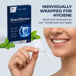 Tiras orales SharkRenew para el cuidado de encías y una higiene dental diaria fresca y fácil.