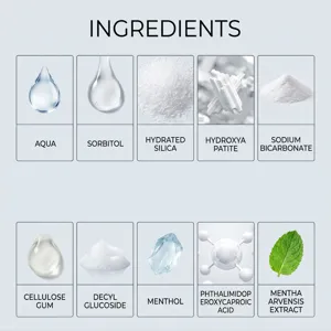 Graphique détaillé des ingrédients du dentifrice menthe douce pour un soin bucco-dentaire.