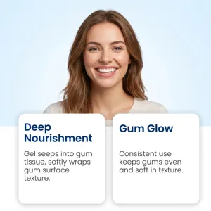 Zahnfleischpflege Gel Detailansicht mit tiefer Nährstoffpflege für weiche und gesunde Textur.