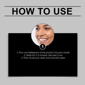 Daily oral care stain removing mouthwash usage instruction guide detail infographic image.