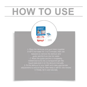 Silicone denture reline kit instructional detail image for comfortable and easy home use.