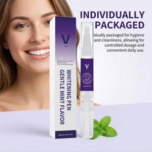 Detailed view of the gentle mint flavor teeth whitening pen with individual packaging for daily use.