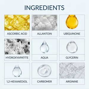 Detail de la composition des composants actifs en gel, montrant des gouttes et cristaux purs.