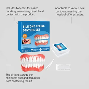 Silicone reline denture set with storage box and tweezers for comfortable daily dental care use.