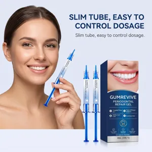 Vue détaillée du gel réparateur parodontal portable en tube fin pour un soin des gencives.