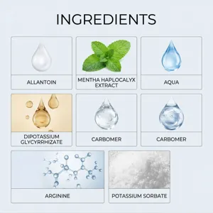 Inhaltsstoffe des Zahnfleischpflegegels Infografik mit aktiven botanischen Komponenten.