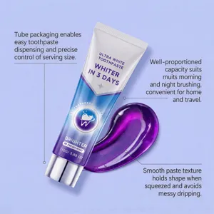 Dentifrice blanchissant violet 110g à la menthe fraîche pour des dents éclatantes et soin quotidien.