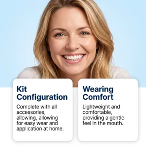 Detail view of cosmetic dental veneer accessory, showing complete kit configuration and comfort.