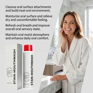 Fresh stain-removing mouthwash for daily oral care, cleaning teeth and refreshing breath nicely.