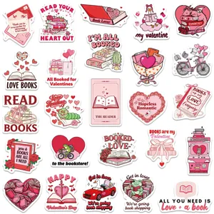 Waterproof pink bookish stickers aesthetic vinyl decals cute for laptop luggage decor