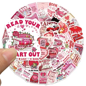 50pcs pink bookish stickers waterproof aesthetic book lover decals for laptop water bottles