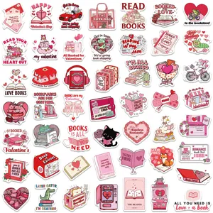 50pcs Valentine's Day bookish stickers waterproof vinyl decals for laptop suitcase phone.