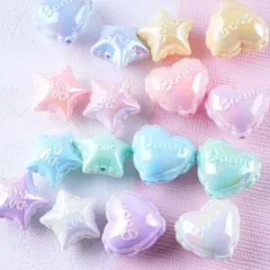 Acrylic Star And Heart Loose Beads UV Plated Iridescent Beading Charms For DIY Jewelry Making Bracelet Pen Accessories