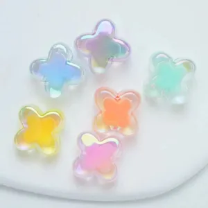 Acrylic four-leaf clover loose beads for DIY jewelry making, colorful iridescent AB color craft beads.