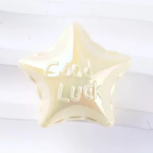 Acrylic iridescent fat star bead detail shot, close-up view of shiny pendant accessory.