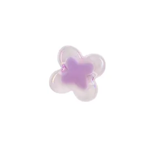 Transparent acrylic four-leaf clover charm bead featuring purple inner core and AB finish.