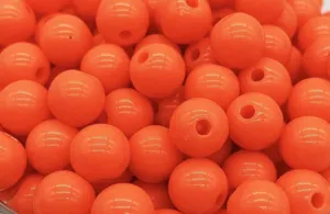 Bright orange acrylic round loose beads with straight holes for DIY jewelry crafting and beading.