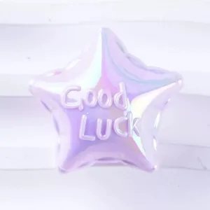 Holographic purple star acrylic charm with Good Luck embossed text for DIY crafts parts.